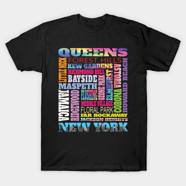 Queens New York Neighborhoods Skyline Pride Gifts T-Shirt by Envision Styles